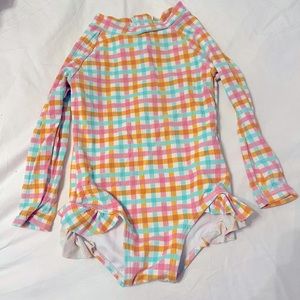 Seed heritage long sleeve gingham swimsuit color block